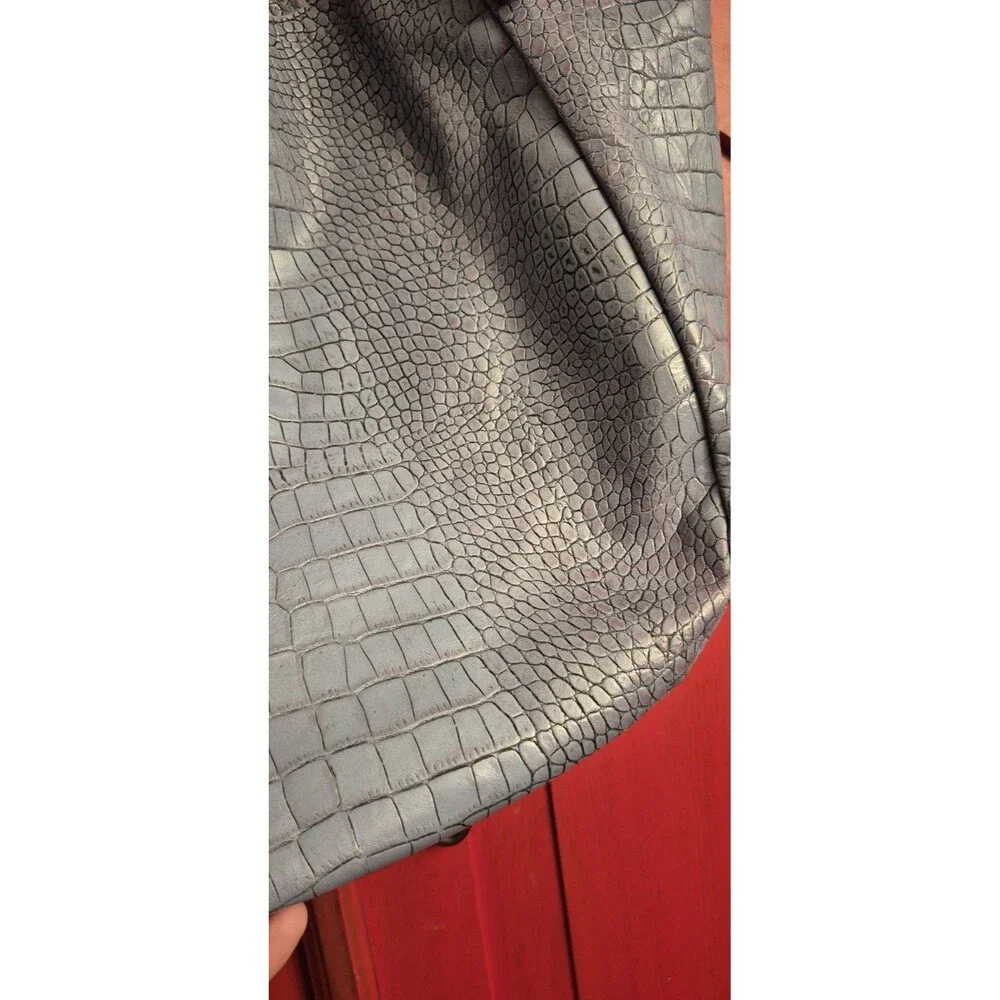 Brahmin Jacqueline Large Hobo Periwinkle Blue Melbourne Croc Leather Bag EUC
